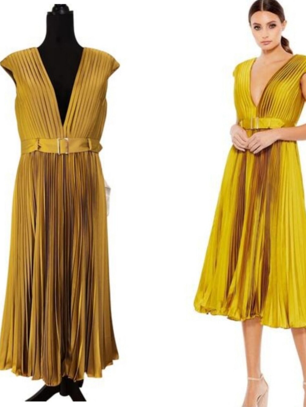 IEENA MAC DUGGAL NWT Pleated Cap Sleeve Chartreuse Dress 26483, Size 10